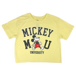 DISNEY Women's Medium Mickey Mouse MU Cropped T-shirt Crop Top Tee Pale‎ Yellow